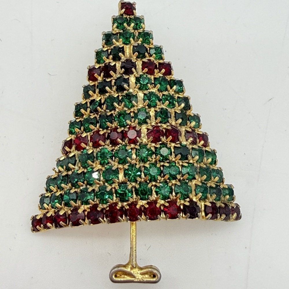 Vtg Rhinestone Christmas Tree Brooch Estate